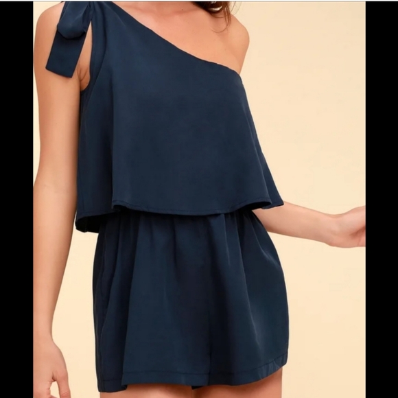 Lulus Pants - NWT Lulus Destined for Chicness Navy Blue One-Shoulder Romper XS